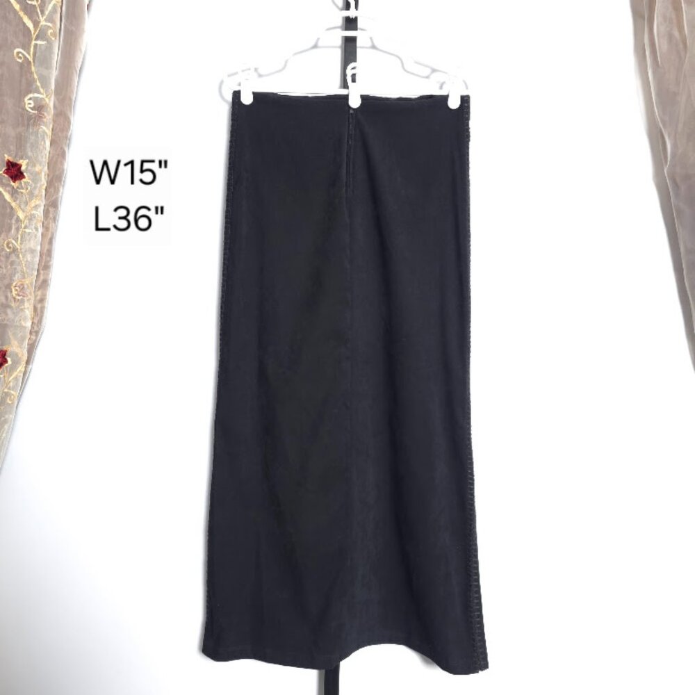 Vintage Divine Skirt Women’s M Black Faux Suede Maxi Long Whipstitch Trim USA
